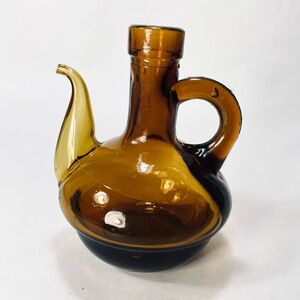 Vintage Hand-blown Amber Glass Cruet for Serving Oil or Vinegar (no stopper)
